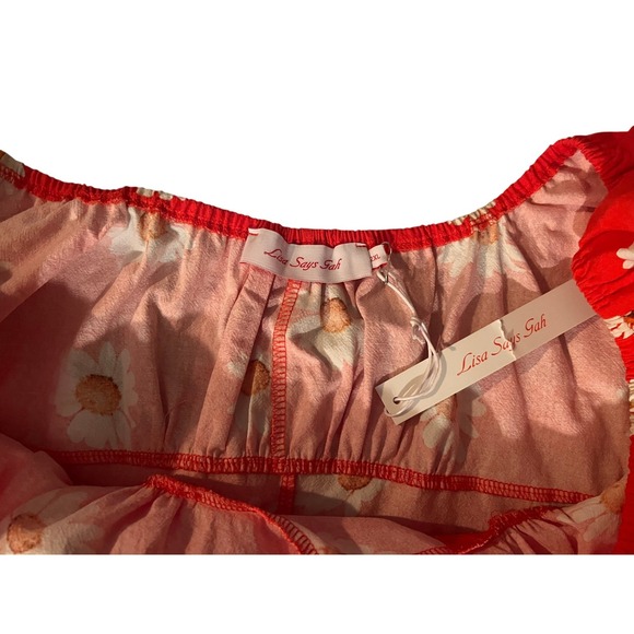 Lisa Says Gah Red Daisy Floral Cotton Peplum Crop Top 2XL NWT - Picture 8 of 8